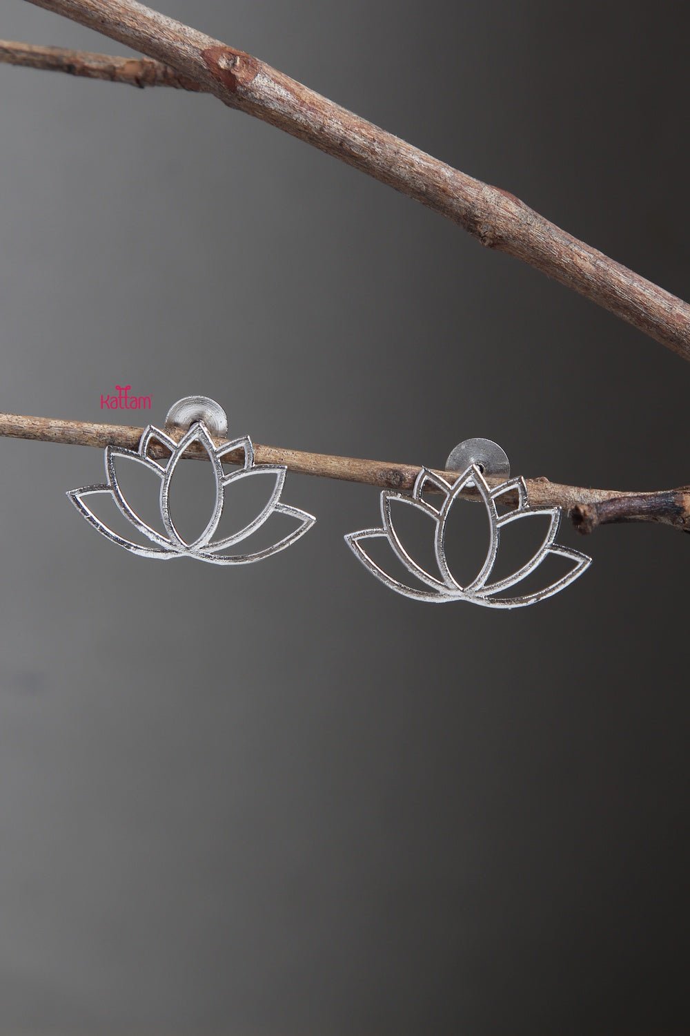 Medium Oxidised Silver Lotus Earring - E112