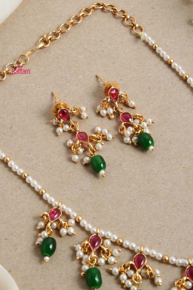 Meenakari Green Pearl Bead Choker - N2658