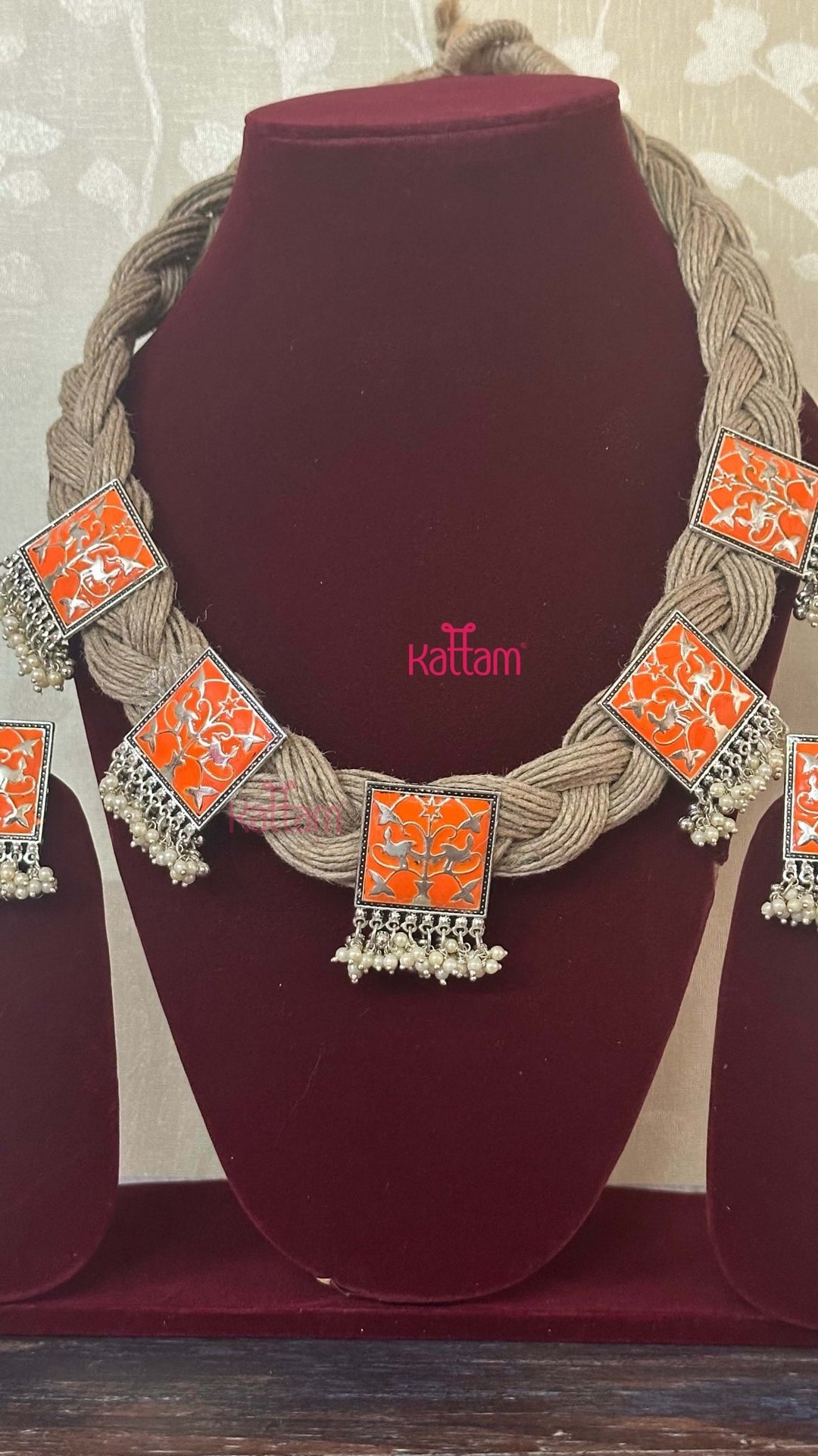 Meenakari Hand Crafted Designer Jute Necklace - Light Orange - N2904
