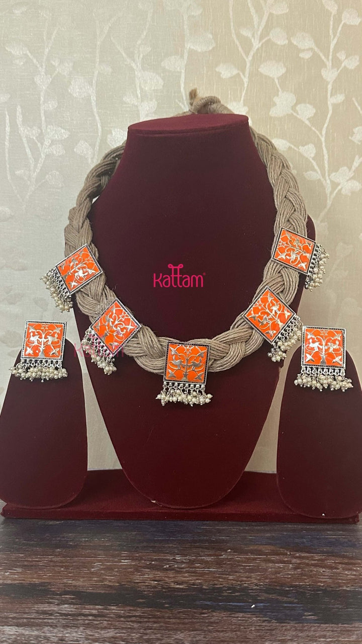 Meenakari Hand Crafted Designer Jute Necklace - Light Orange - N2904
