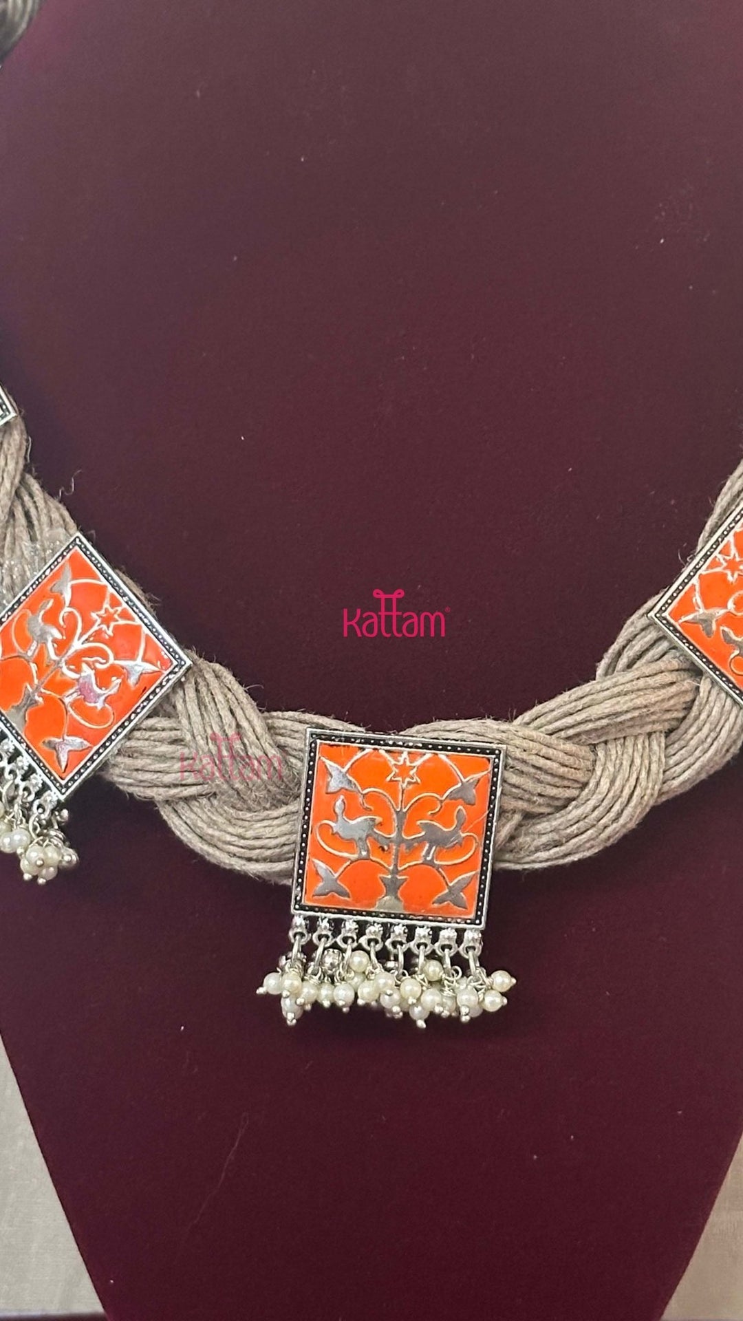 Meenakari Hand Crafted Designer Jute Necklace - Light Orange - N2904
