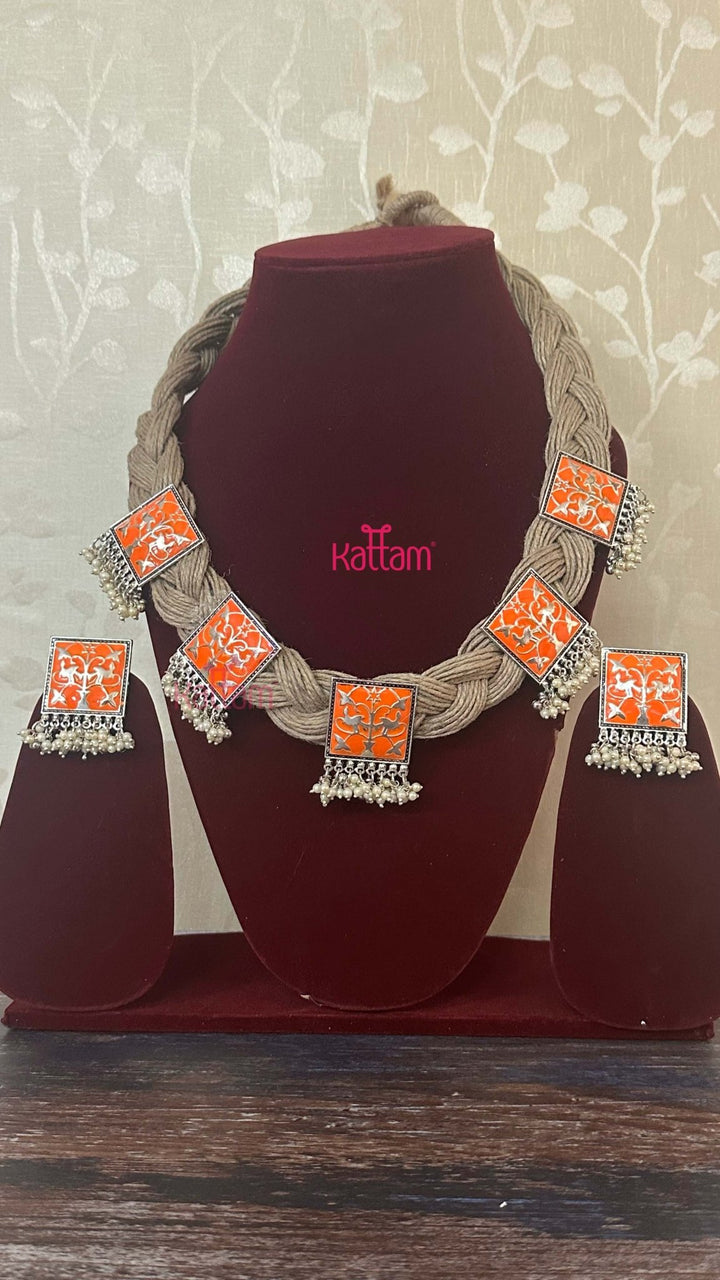 Meenakari Hand Crafted Designer Jute Necklace - Light Orange - N2904