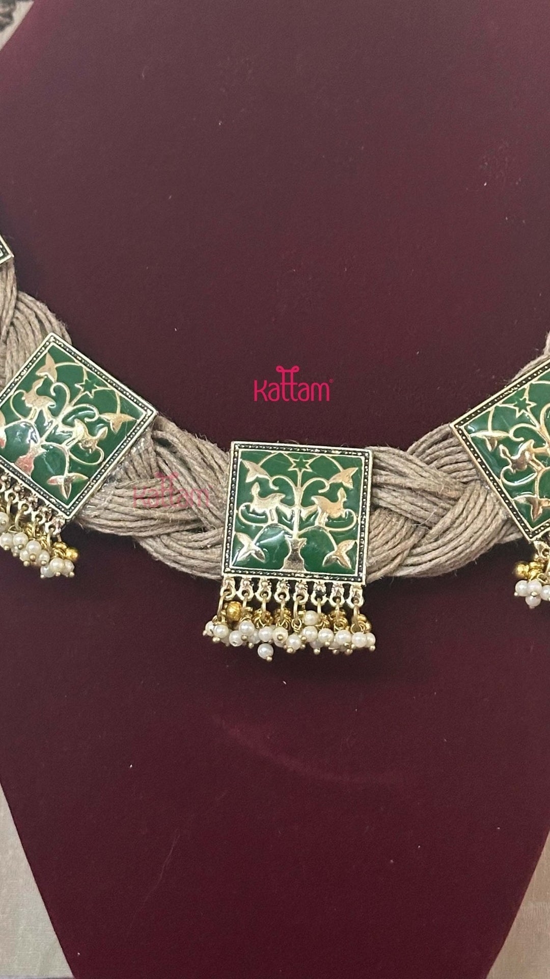 Meenakari Hand Crafted Designer Jute Necklace - Olive Green - N2906