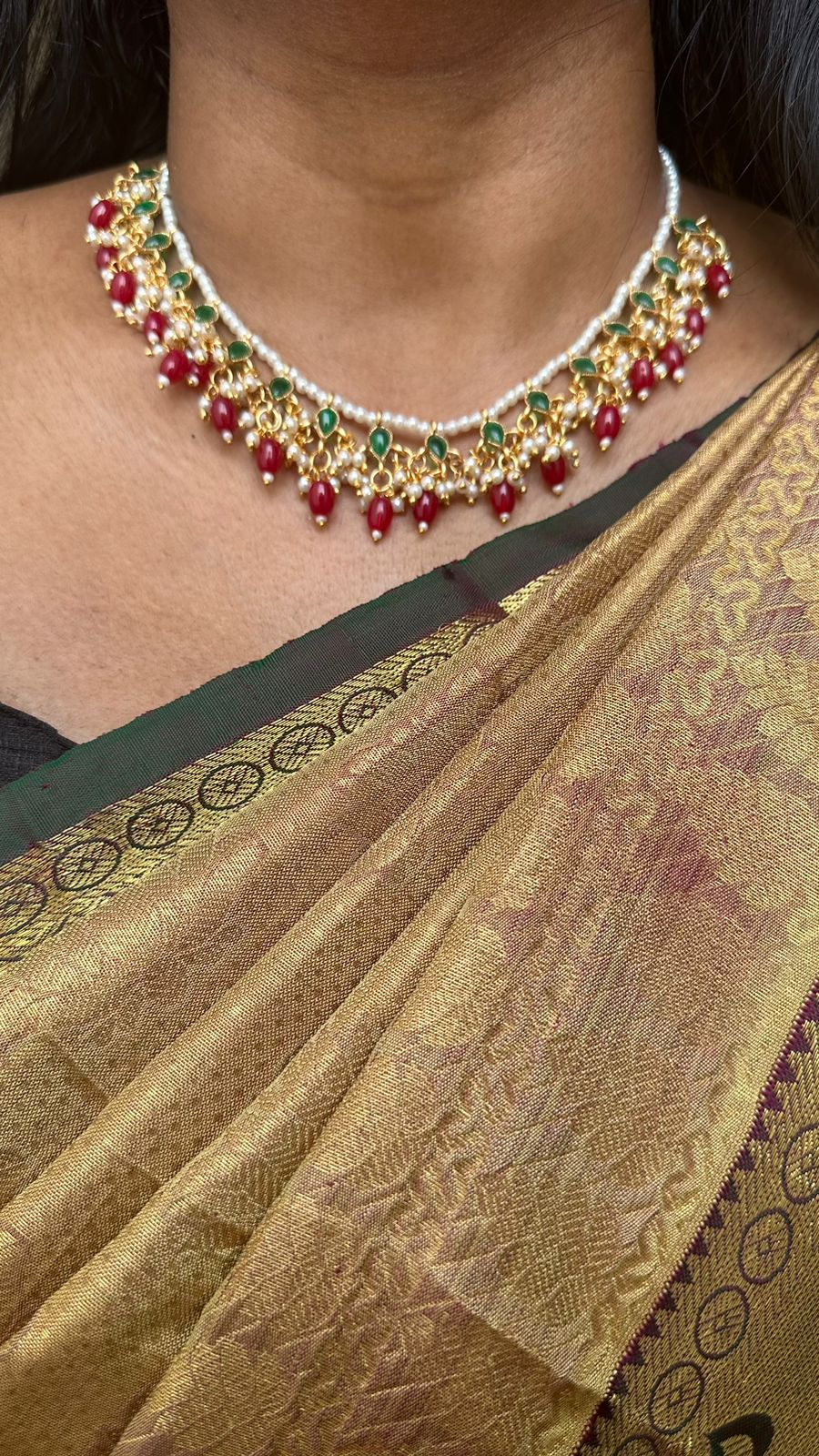 Meenakari Maroon Pearl Bead Choker - N2657