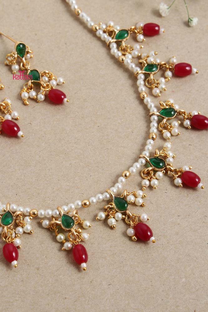 Meenakari Maroon Pearl Bead Choker - N2657