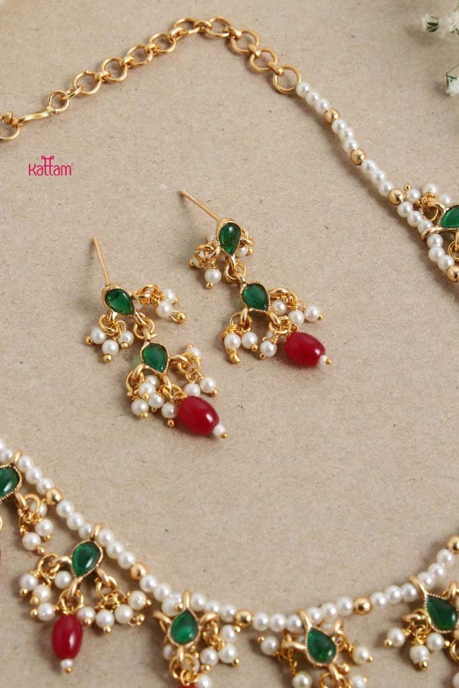 Meenakari Maroon Pearl Bead Choker - N2657