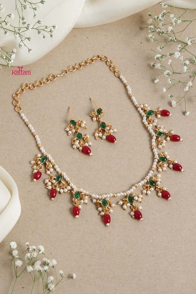 Meenakari Maroon Pearl Bead Choker - N2657