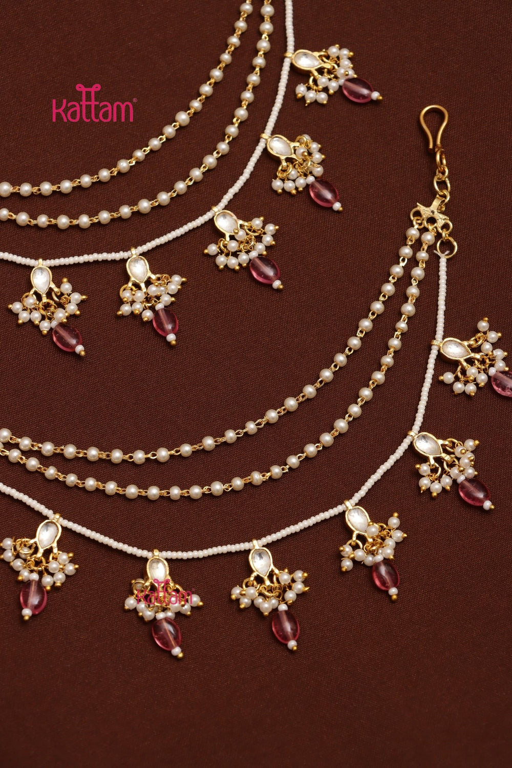 Meenakari Pearl Earchain - Pink - ECO71