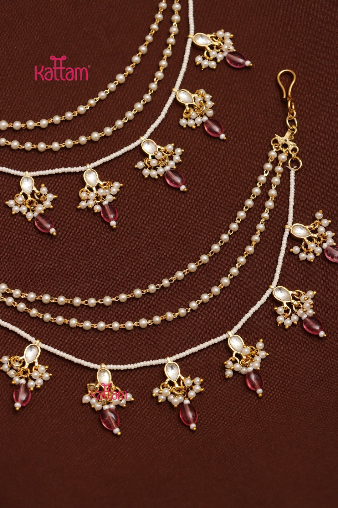 Meenakari Pearl Earchain - Pink - ECO71