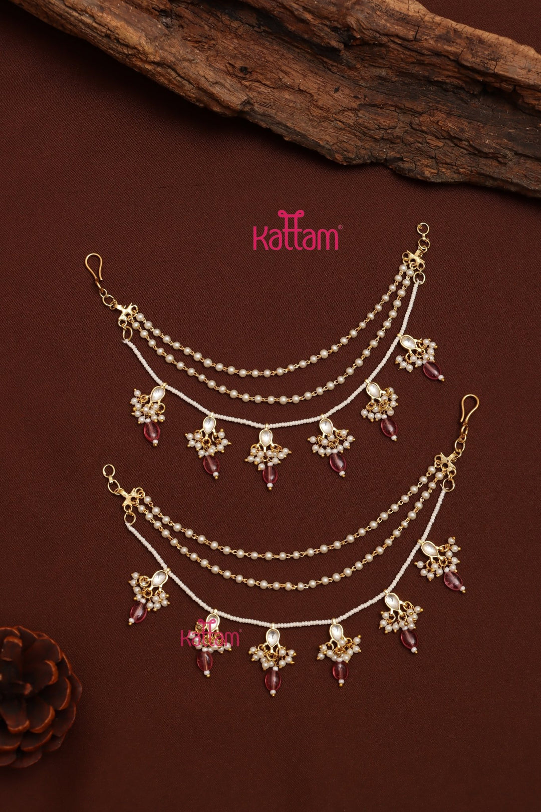 Meenakari Pearl Earchain - Pink - ECO71