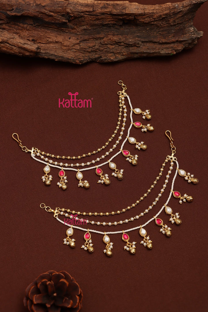 Meenakari Pearl Earchain - Rubywhite - ECO73