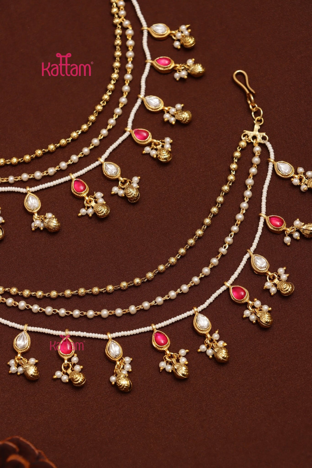 Meenakari Pearl Earchain - Rubywhite - ECO73