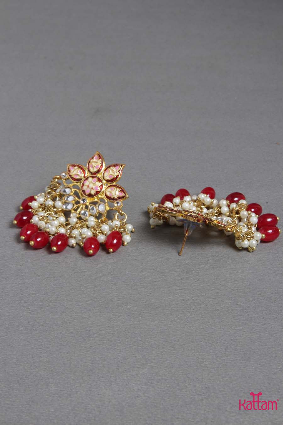 Meenakari Red Small Pearl Earring - E216