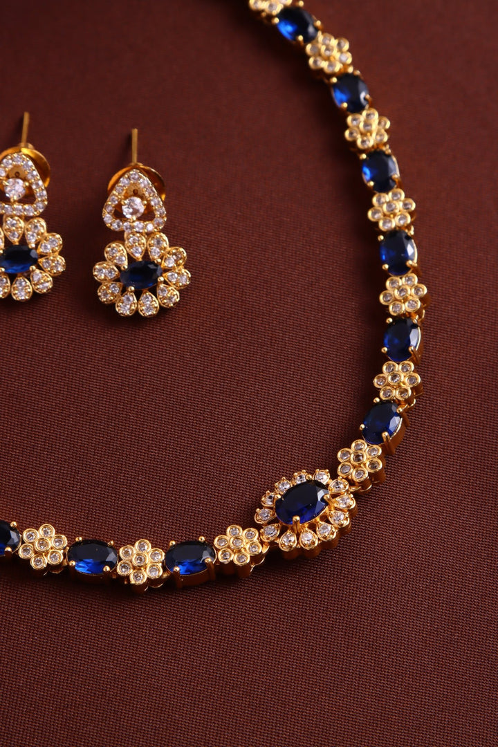Mini Flower Stone Choker - Navy Blue - N5397