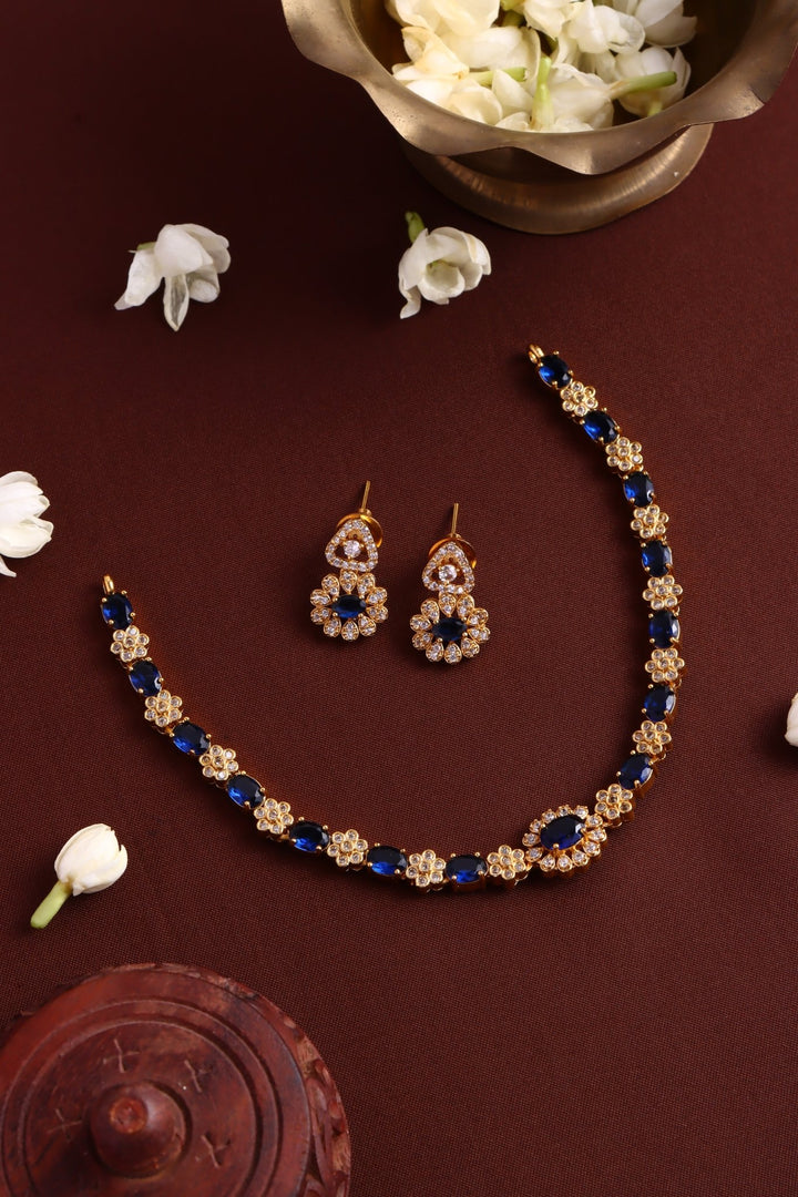 Mini Flower Stone Choker - Navy Blue - N5397