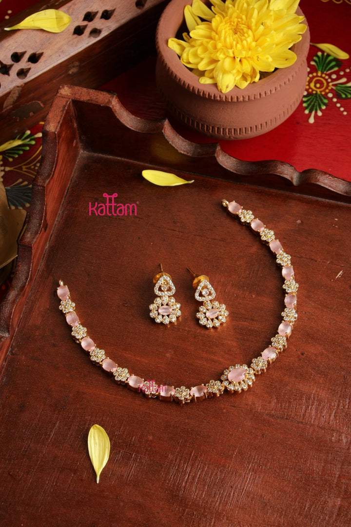 Mini Flower Stone Choker - Pastelpink - N5364