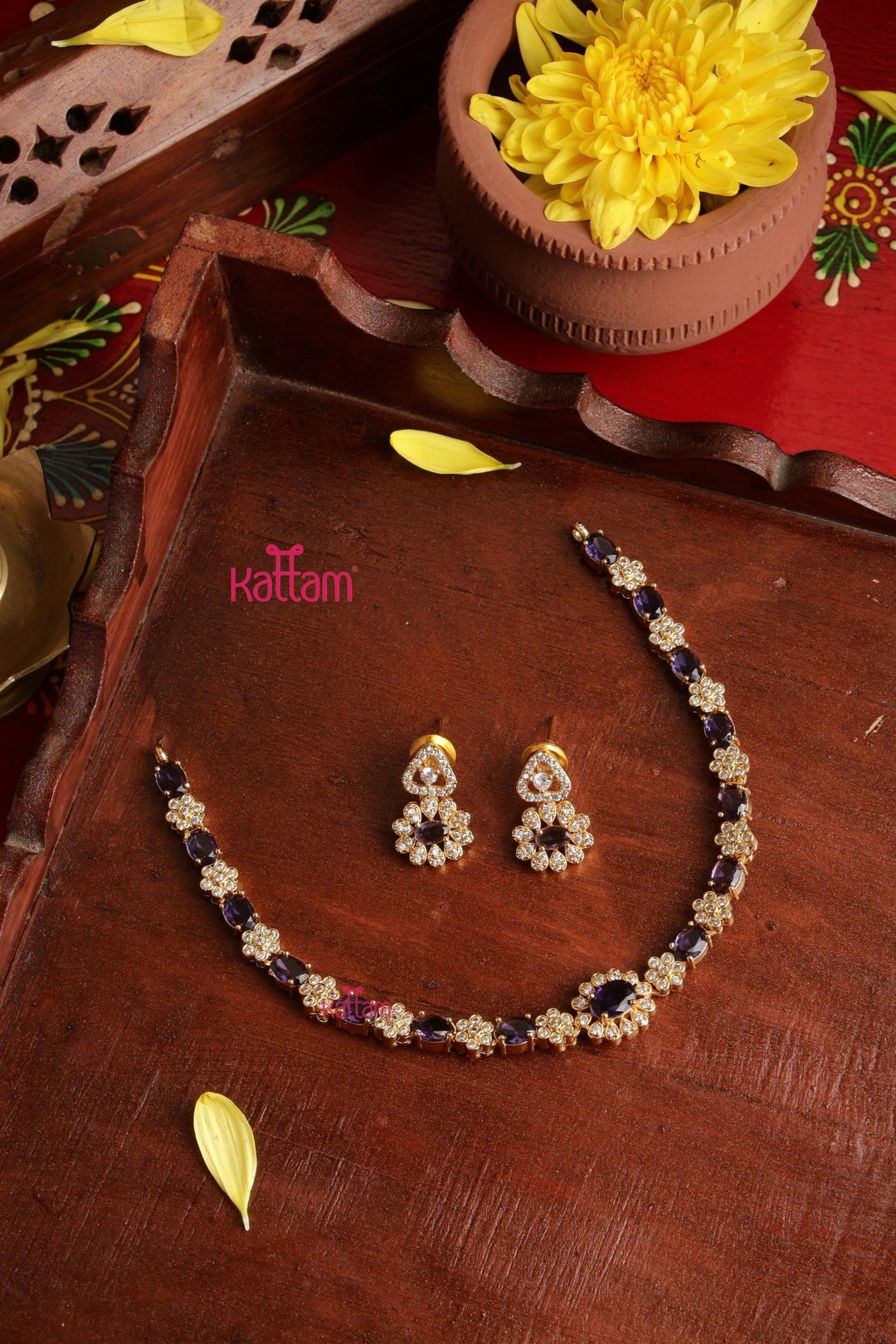 Mini Flower Stone Choker - Purple - N5365