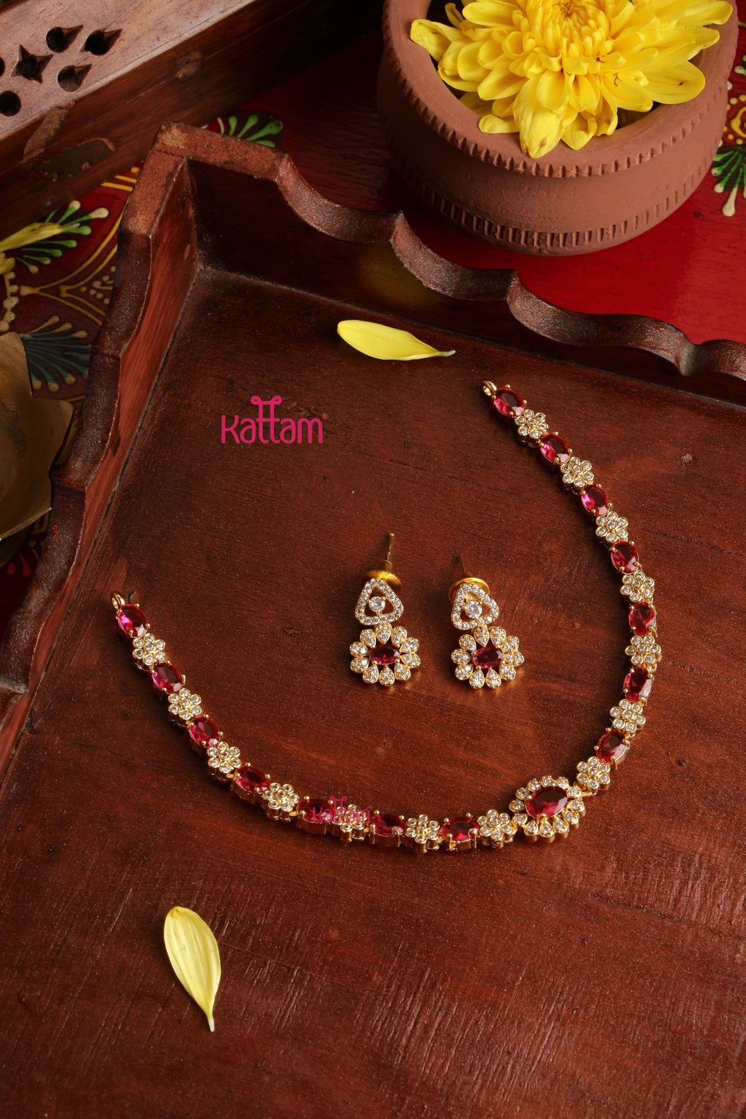 Mini Flower Stone Choker - Ruby - N5361