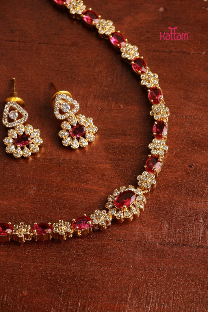 Mini Flower Stone Choker - Ruby - N5361