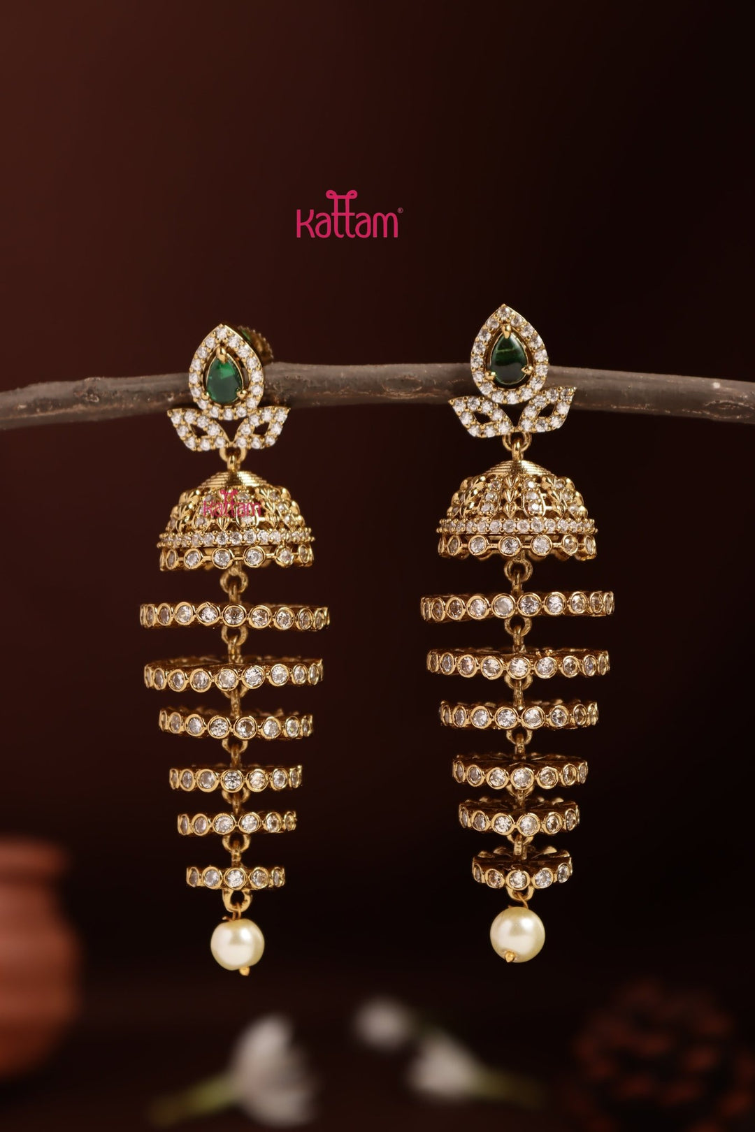 Mira - Spiral Green Jhumka - E1343