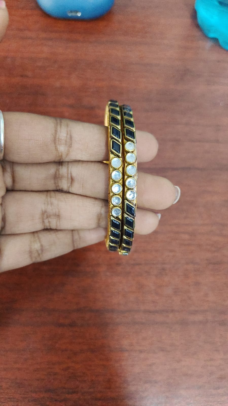 Mixed Rounds Stone Handmade Kundan Bangles (Set of 2 - 8 Colour Options ) - KB047 (NB) -V4