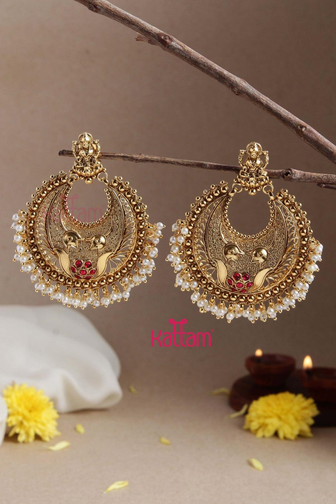 Mouna - Goddess Chandbali Statement Earring - E825