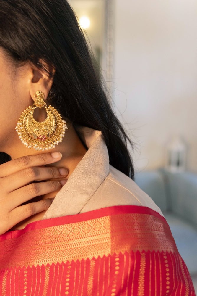 Mouna - Goddess Chandbali Statement Earring - E825