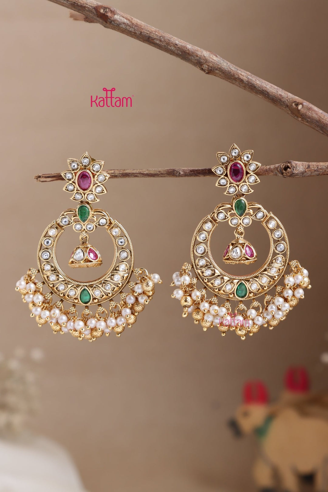 Multi Leafy Chandbali Earring - E1066