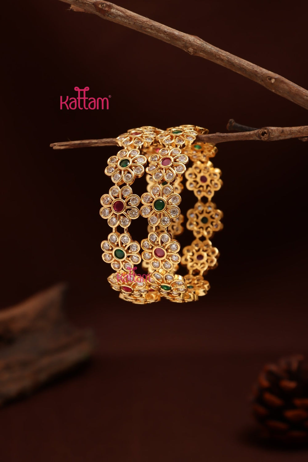 Multistone Bold Flower Bangle (Set of 2) - B607 - V4