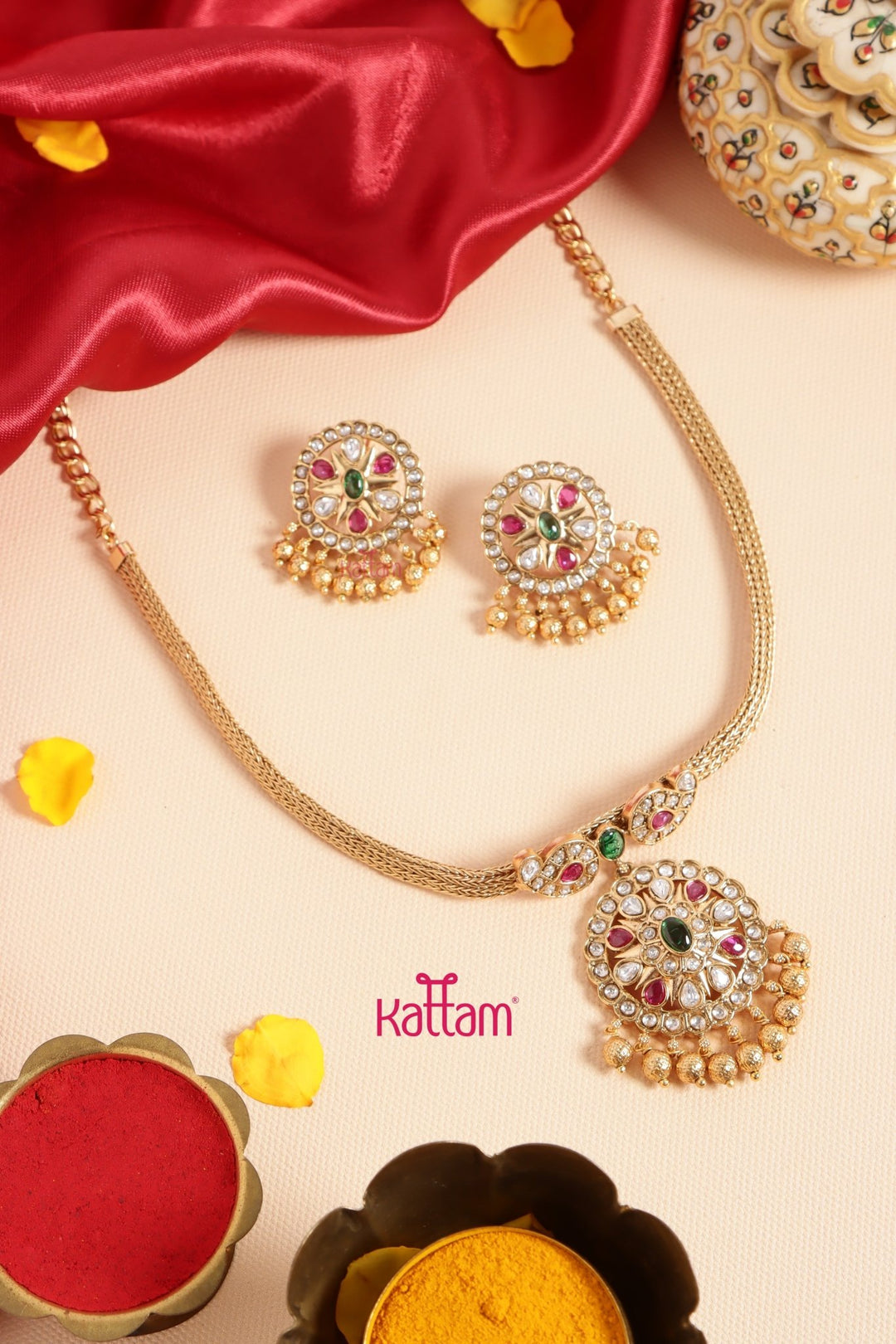 Multistone Chakra Attigai Choker - N3426