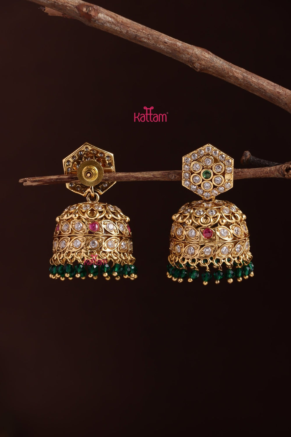 Multistone Ethnic Green Jhumka - E1222