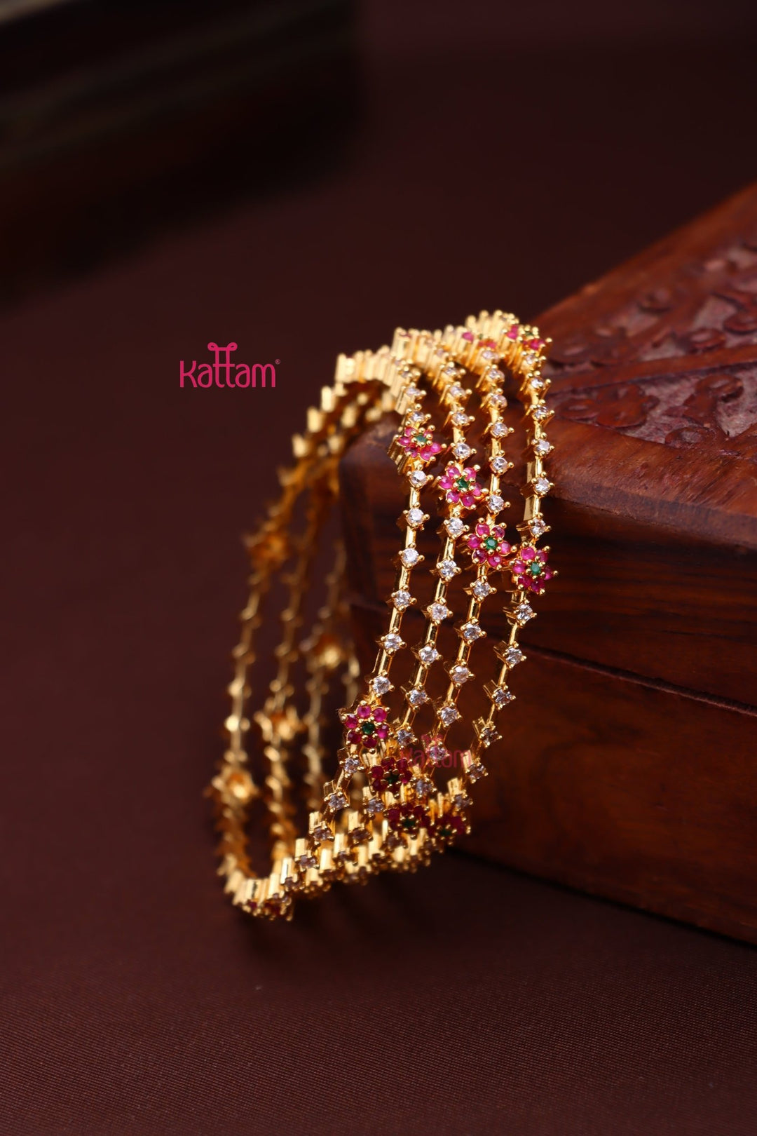 Multistone Flower Bangle - B567 - V4