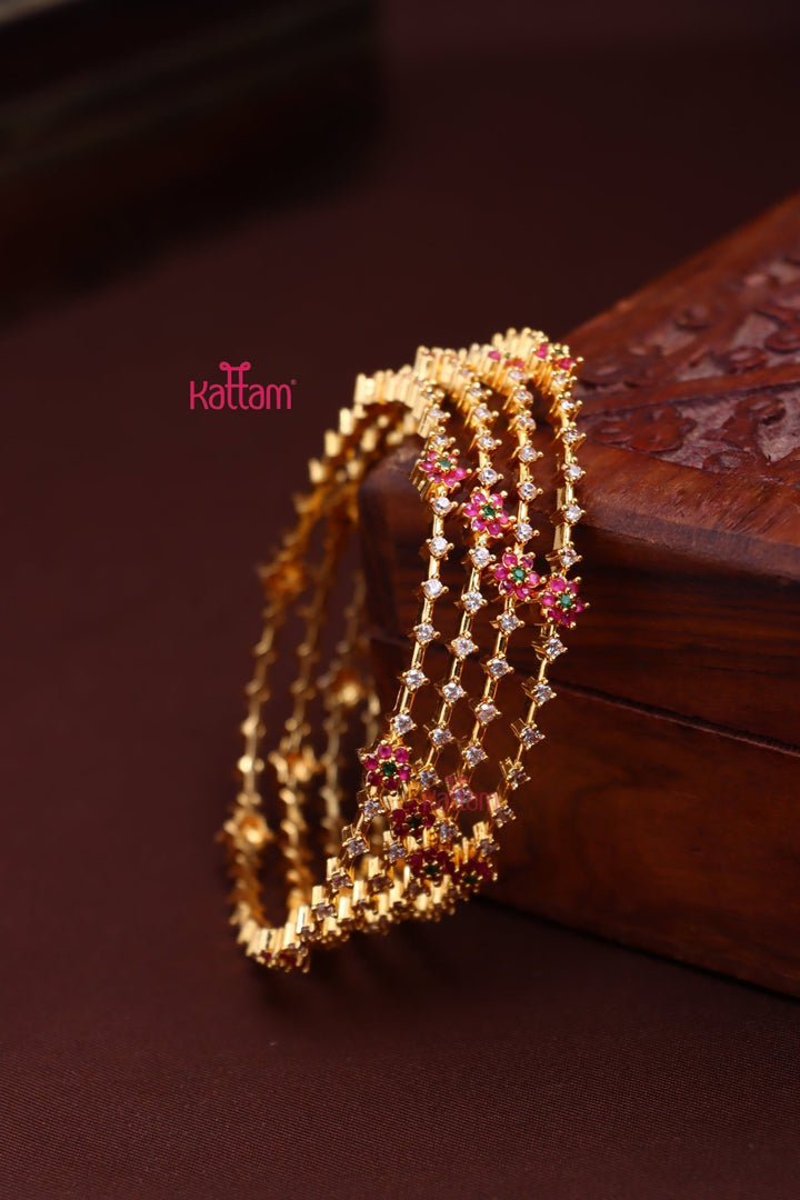 Multistone Flower Bangle - B567 - V4