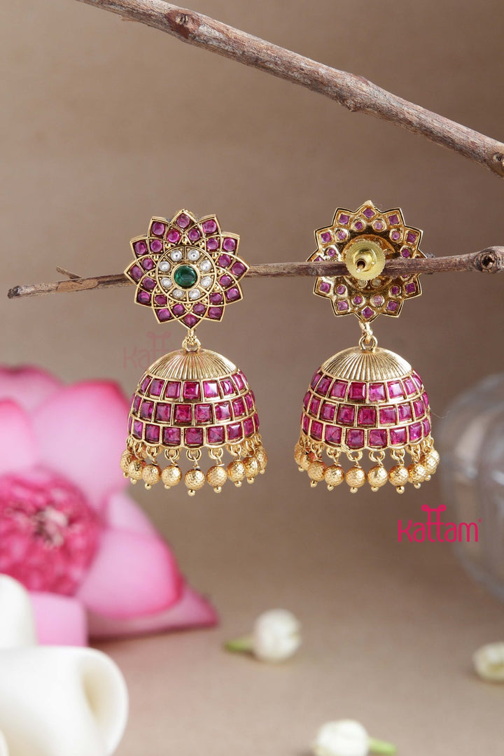 Multistone Flower Kemp Jhumka - E795