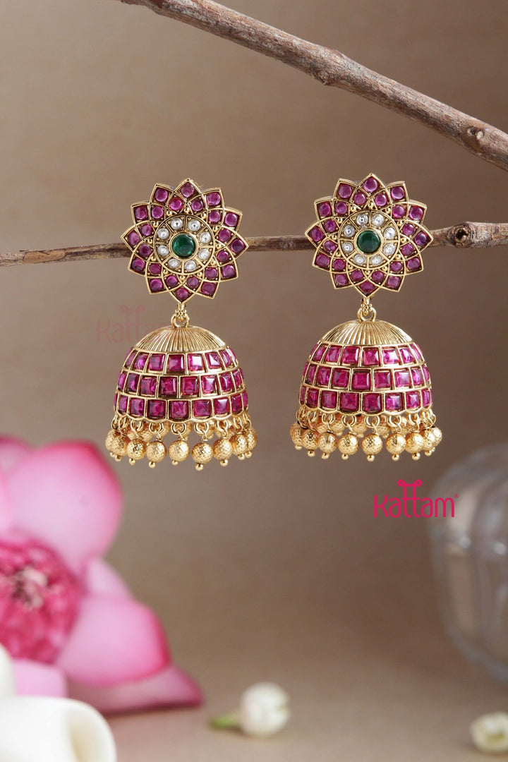 Multistone Flower Kemp Jhumka - E795