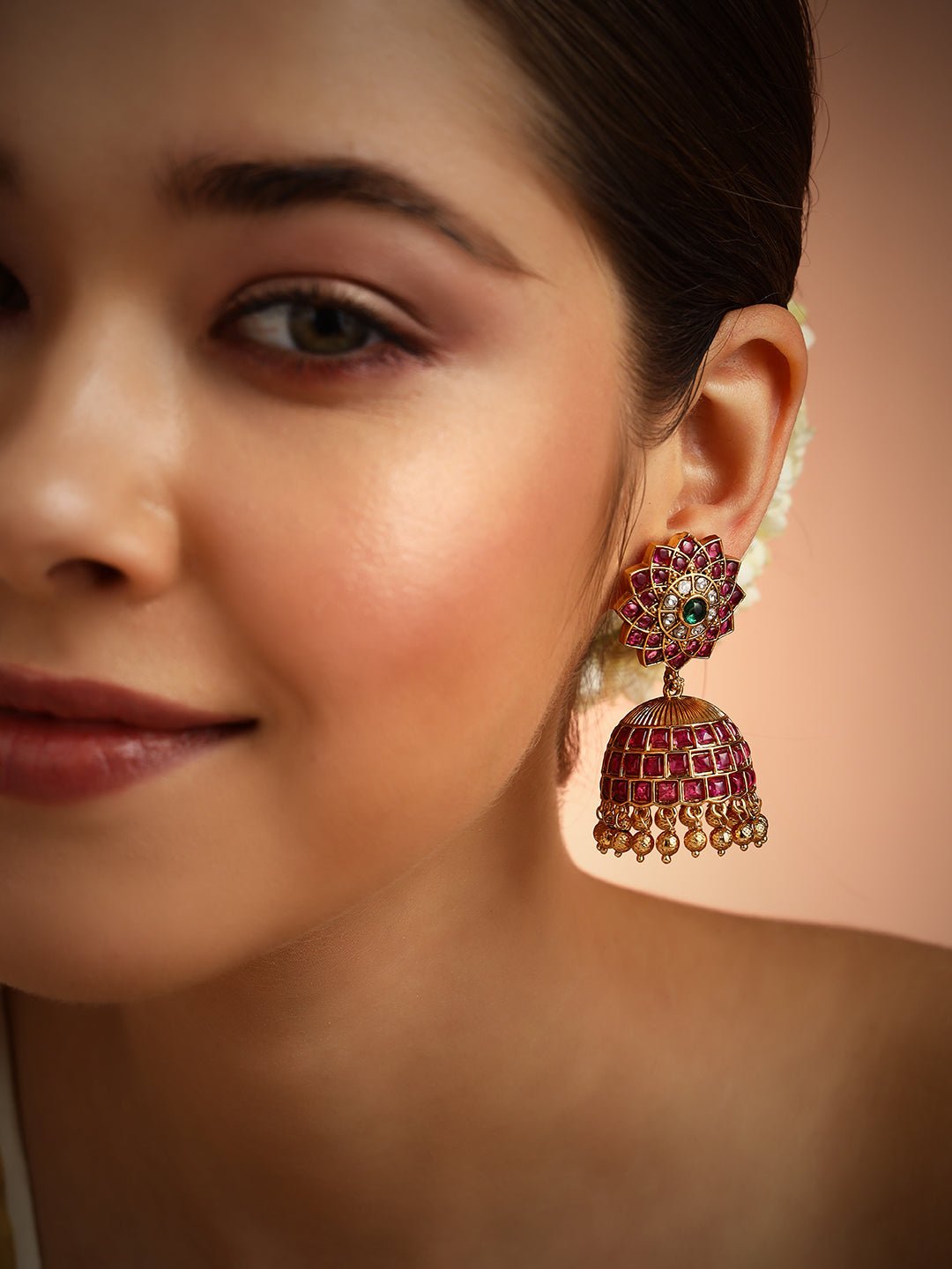 Multistone Flower Kemp Jhumka - E795
