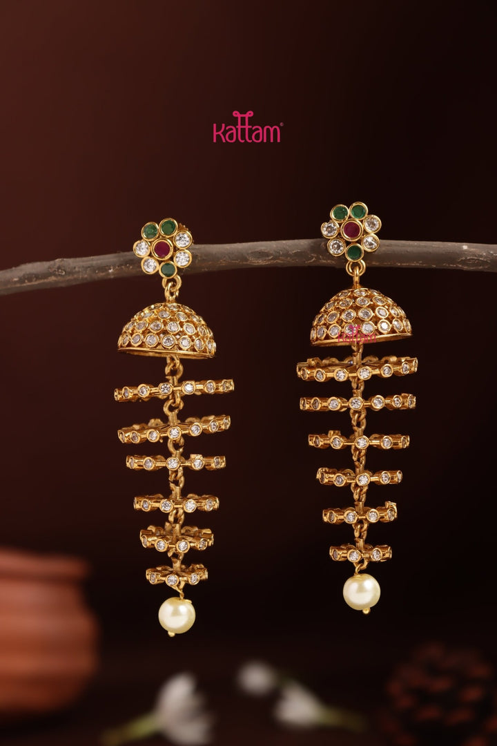 Multistone Flower Spiral Jhumka - E1363