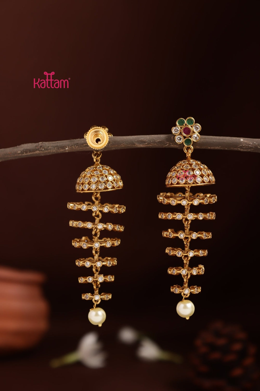 Multistone Flower Spiral Jhumka - E1363