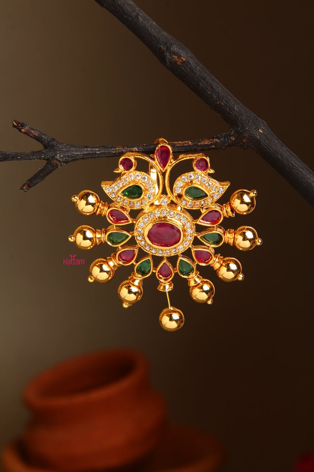 Multistone Gold Balls Pendant ( No Earring) - P006