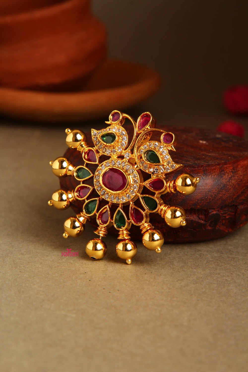 Multistone Gold Balls Pendant ( No Earring) - P006