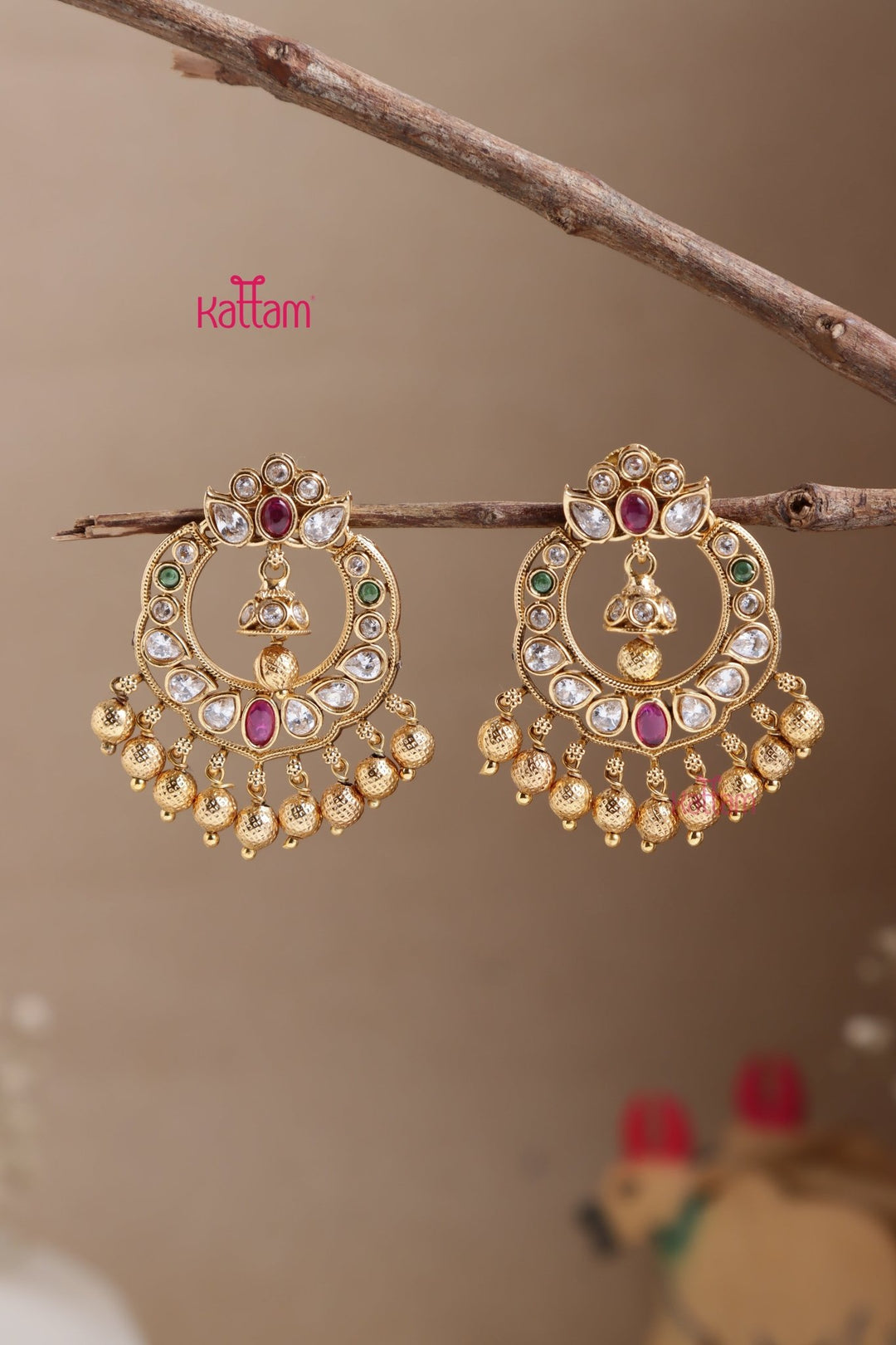 Multistone Jhumka Drop Earring - E1047