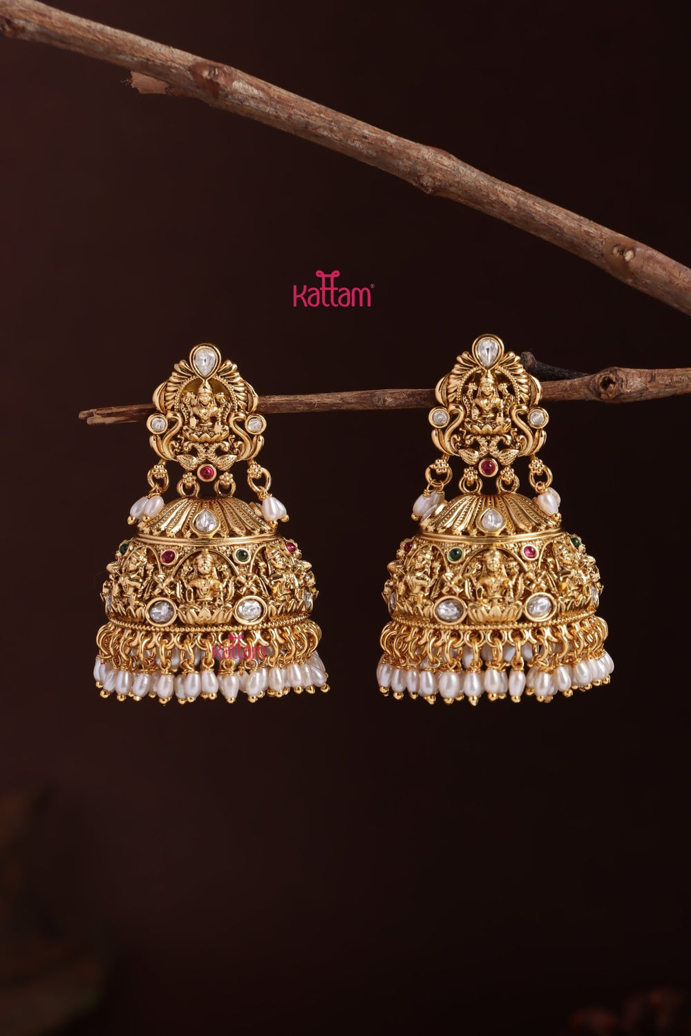 Multistone Lakshmi Pearl Jhumka - E1244