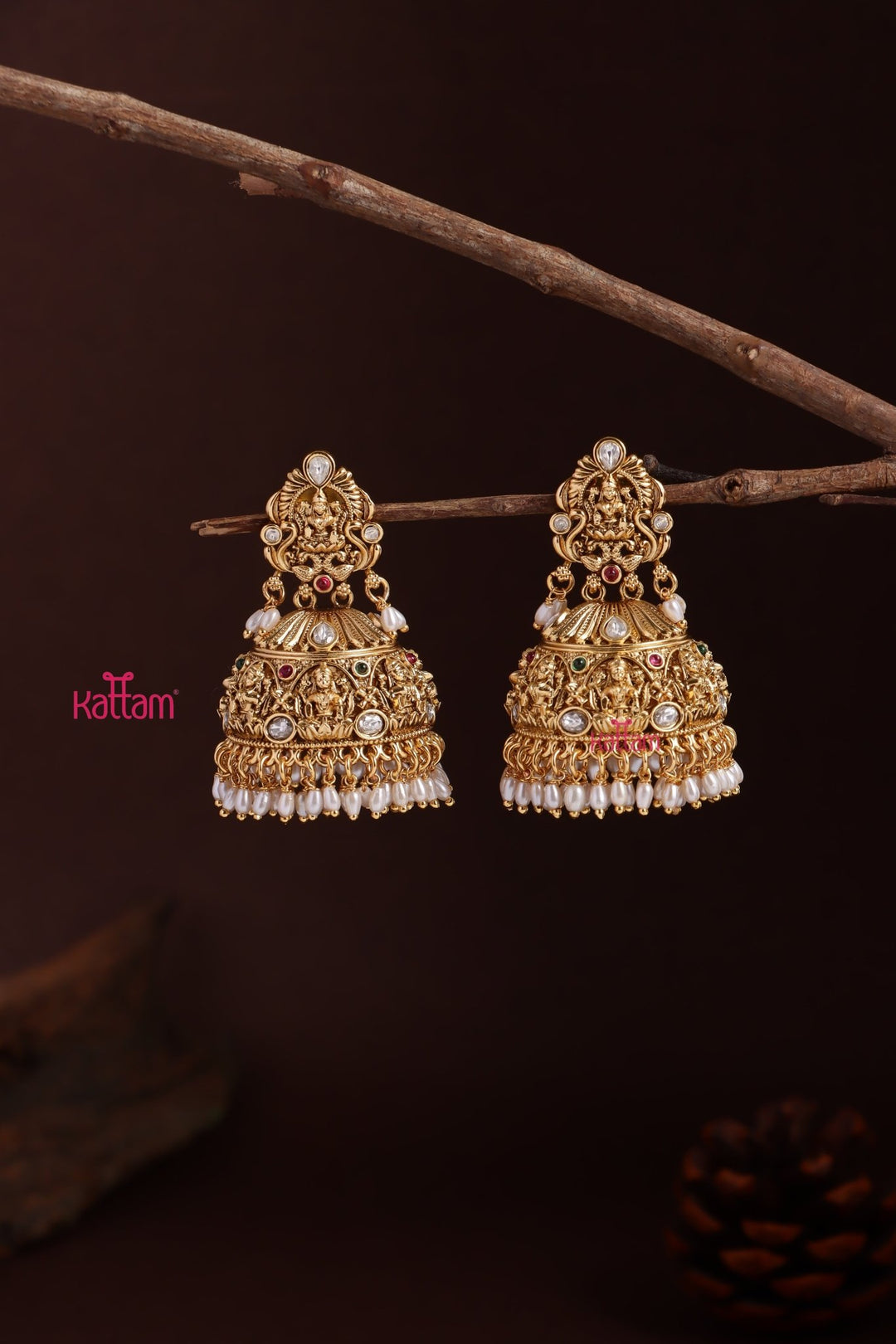 Multistone Lakshmi Pearl Jhumka - E1244