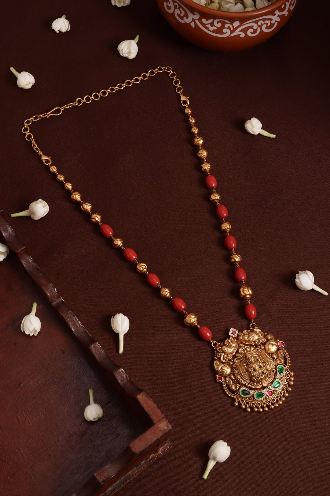 Multistone Mayil Ball Coral Chain ( No Earrings ) - N4117