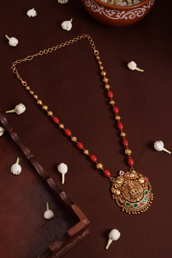 Multistone Mayil Ball Coral Chain ( No Earrings ) - N4117