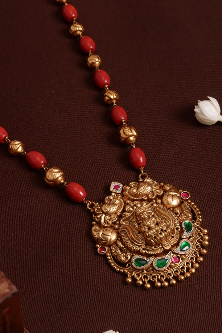 Multistone Mayil Ball Coral Chain ( No Earrings ) - N4117