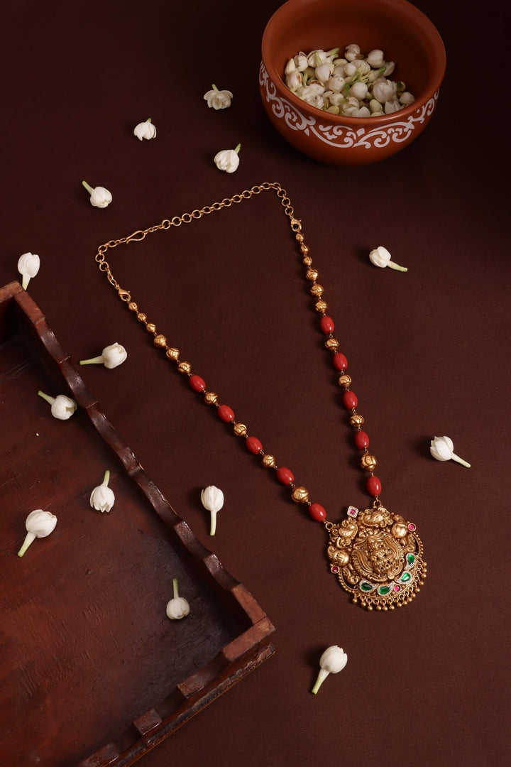 Multistone Mayil Ball Coral Chain ( No Earrings ) - N4117
