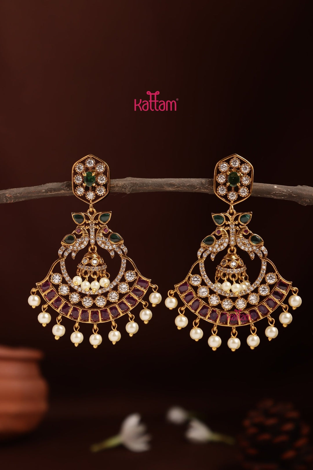Multistone Peacock Bridal Earring - E1361