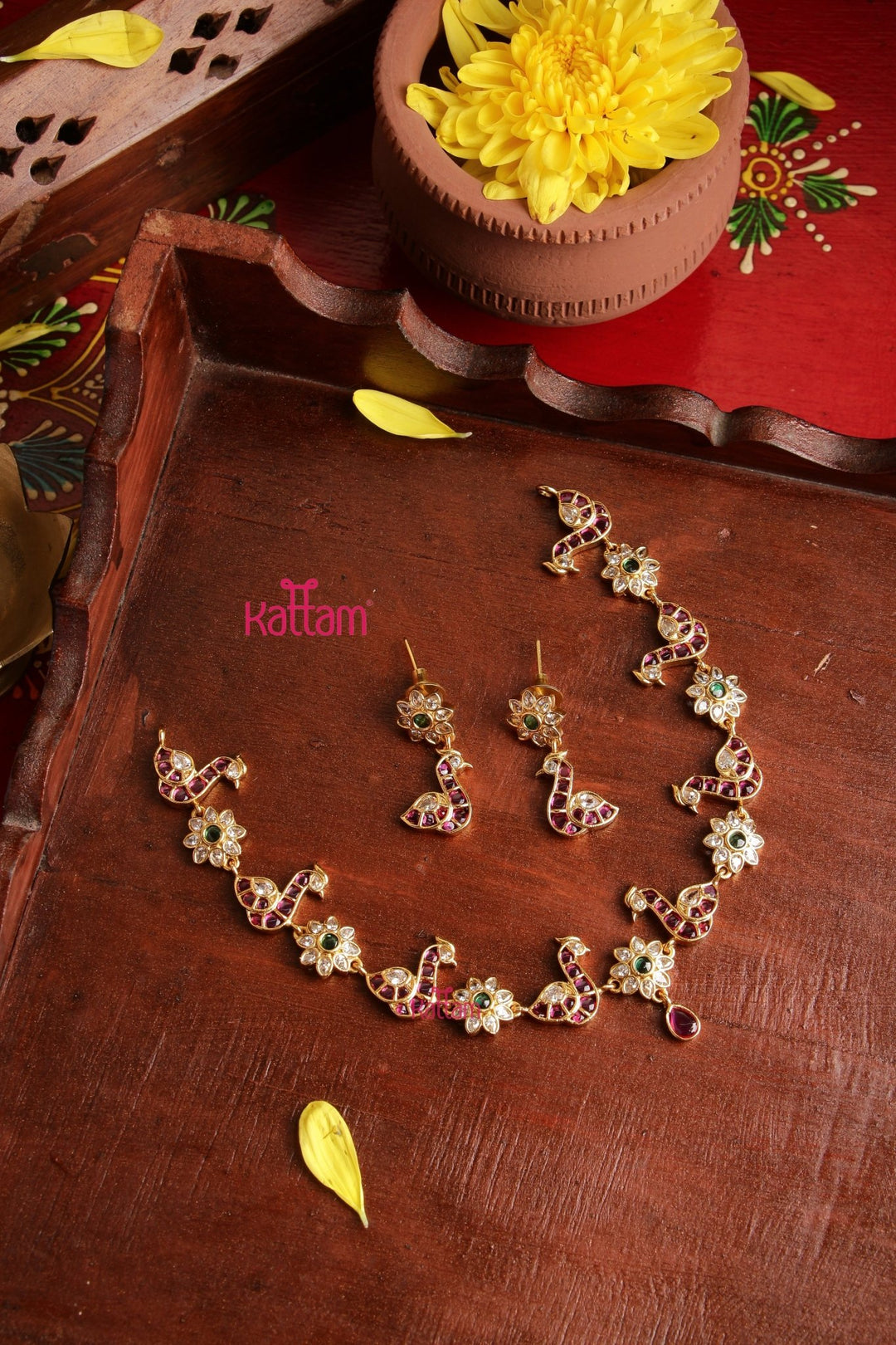 Multistone Peacock Floral Choker - N3846