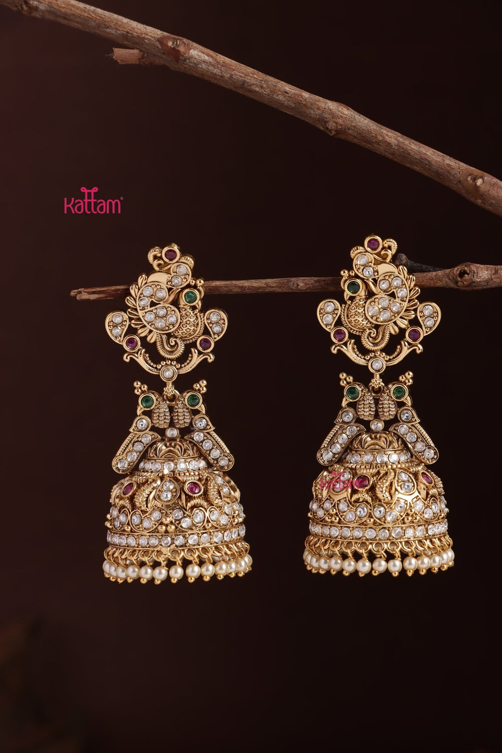 Multistone Peacock Pearl Jhumka - E1245